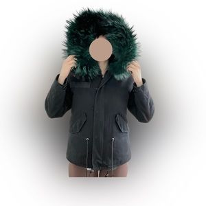 Black Parka with Emerald Green Fur